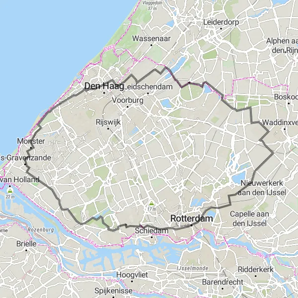 Map miniature of "Trek the Countryside Road Trip" cycling inspiration in Zuid-Holland, Netherlands. Generated by Tarmacs.app cycling route planner