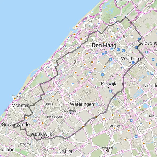 Map miniature of "The Scenic Road Trip" cycling inspiration in Zuid-Holland, Netherlands. Generated by Tarmacs.app cycling route planner
