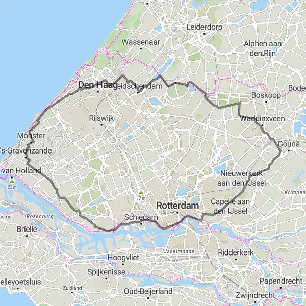 Map miniature of "Road Adventure: Exploring 's-Gravenzande and Beyond" cycling inspiration in Zuid-Holland, Netherlands. Generated by Tarmacs.app cycling route planner