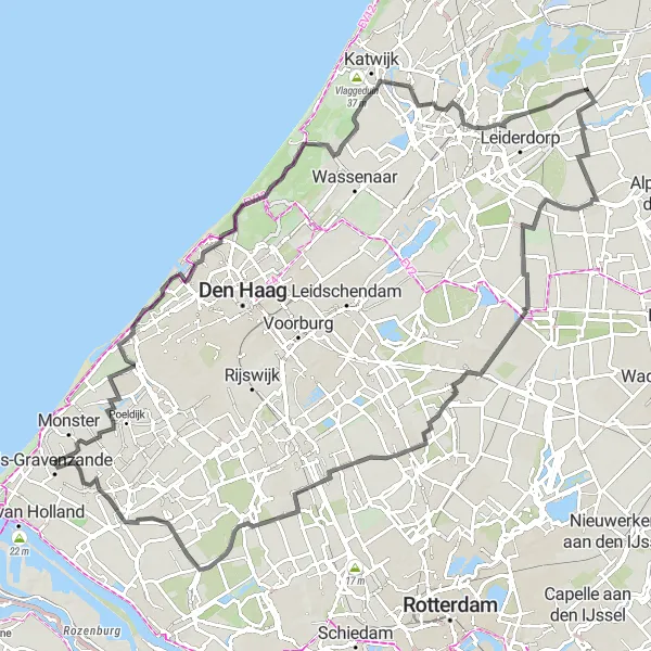 Map miniature of "Road Cycling: Exploring Zuid-Holland" cycling inspiration in Zuid-Holland, Netherlands. Generated by Tarmacs.app cycling route planner