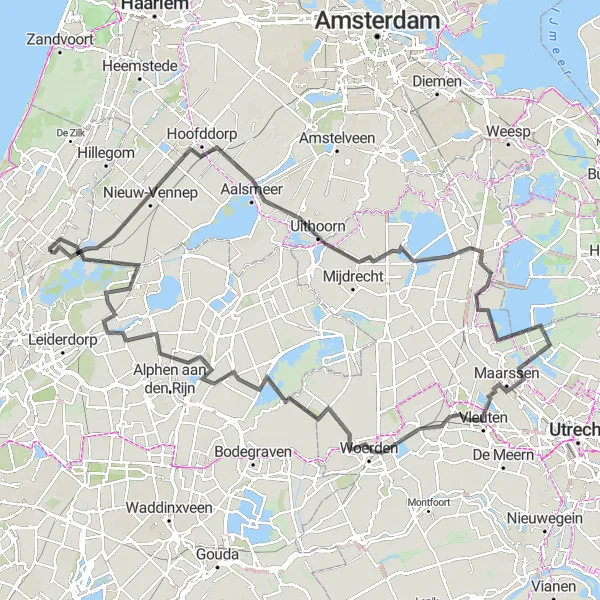 Map miniature of "Scenic Road Cycling in Zuid-Holland" cycling inspiration in Zuid-Holland, Netherlands. Generated by Tarmacs.app cycling route planner