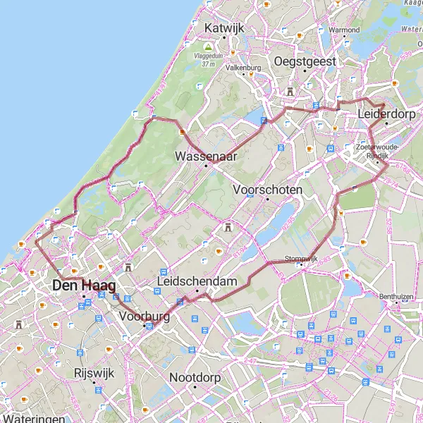 Map miniature of "Coastal Gravel Adventure near Scheveningen" cycling inspiration in Zuid-Holland, Netherlands. Generated by Tarmacs.app cycling route planner