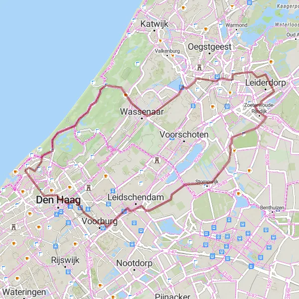 Map miniature of "Gravel Route - Exploring Scheveningen and Beyond" cycling inspiration in Zuid-Holland, Netherlands. Generated by Tarmacs.app cycling route planner