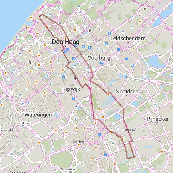 Map miniature of "Glimpse of Zuid-Holland Gravel Route" cycling inspiration in Zuid-Holland, Netherlands. Generated by Tarmacs.app cycling route planner