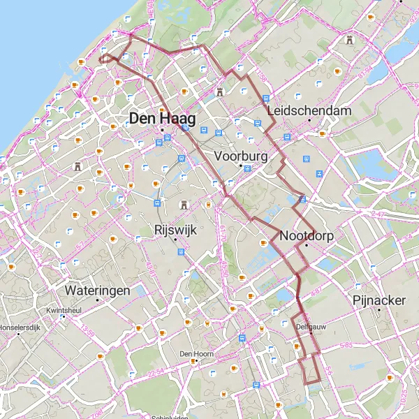 Map miniature of "Picturesque Gravel Route through Zuid-Holland" cycling inspiration in Zuid-Holland, Netherlands. Generated by Tarmacs.app cycling route planner