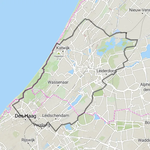 Map miniature of "Scheveningen to Haagse Hout via Noordwijk" cycling inspiration in Zuid-Holland, Netherlands. Generated by Tarmacs.app cycling route planner