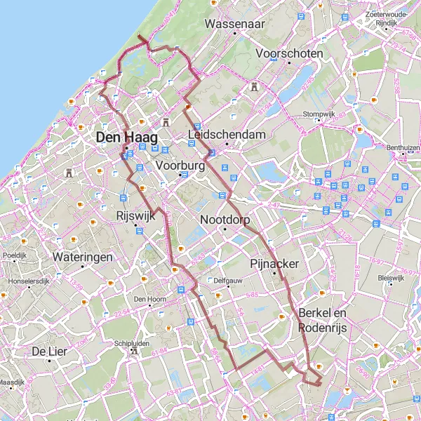 Map miniature of "The Hague Exploration" cycling inspiration in Zuid-Holland, Netherlands. Generated by Tarmacs.app cycling route planner