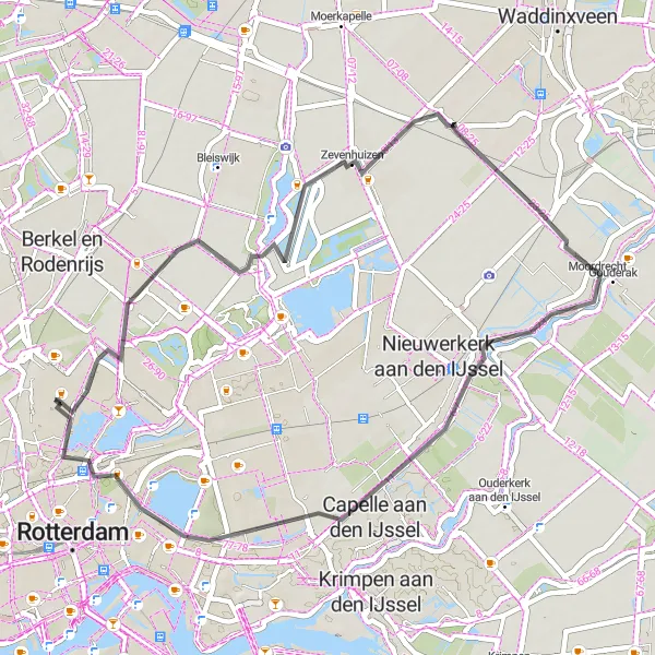 Miniatuurkaart van de fietsinspiratie "Rondje door het Groene Hart en omgeving" in Zuid-Holland, Netherlands. Gemaakt door de Tarmacs.app fietsrouteplanner