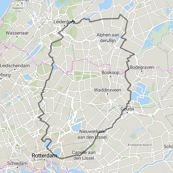 Miniatuurkaart van de fietsinspiratie "Historisch Zuid-Holland" in Zuid-Holland, Netherlands. Gemaakt door de Tarmacs.app fietsrouteplanner