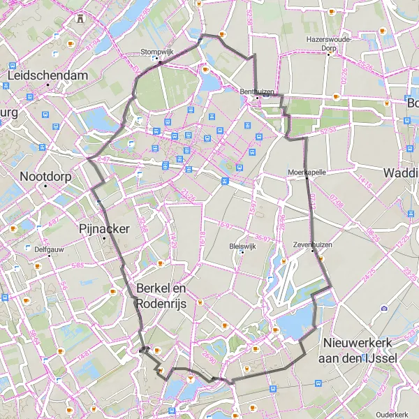 Map miniature of "The Schiebroek River Loop" cycling inspiration in Zuid-Holland, Netherlands. Generated by Tarmacs.app cycling route planner