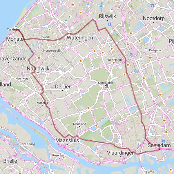 Map miniature of "Zuid-Holland Gravel Adventure" cycling inspiration in Zuid-Holland, Netherlands. Generated by Tarmacs.app cycling route planner