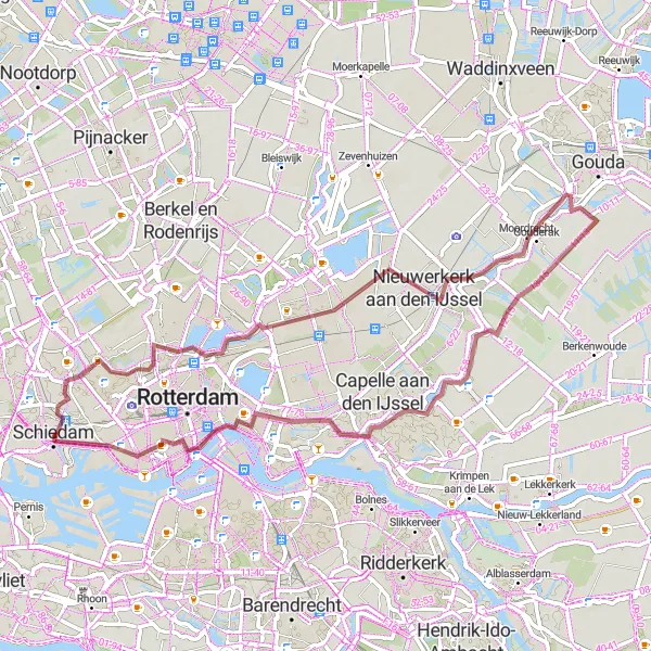 Map miniature of "Tour de Zuid-Holland" cycling inspiration in Zuid-Holland, Netherlands. Generated by Tarmacs.app cycling route planner