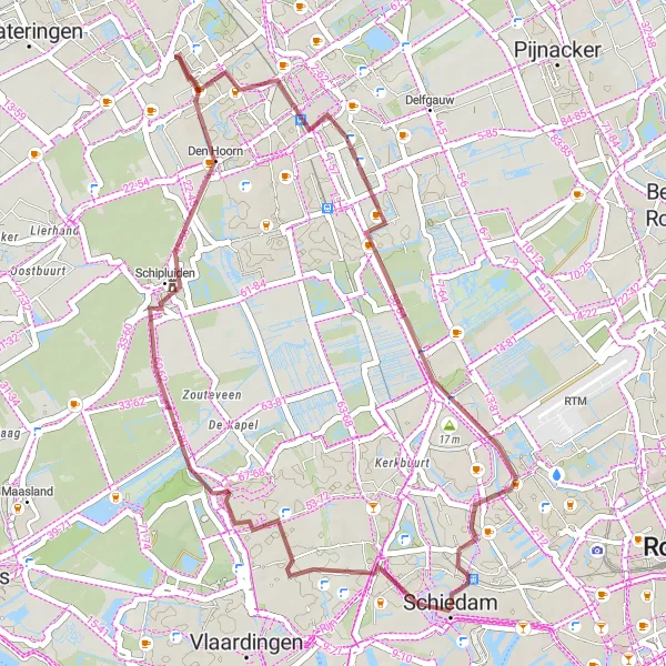 Miniatuurkaart van de fietsinspiratie "Avontuurlijke graveltocht door het Hollandse landschap" in Zuid-Holland, Netherlands. Gemaakt door de Tarmacs.app fietsrouteplanner