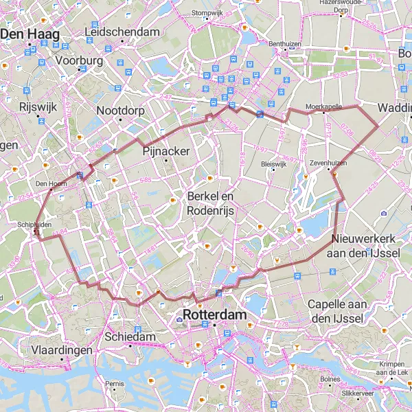 Miniatuurkaart van de fietsinspiratie "Graveltocht naar Overschie en Kruisweg" in Zuid-Holland, Netherlands. Gemaakt door de Tarmacs.app fietsrouteplanner