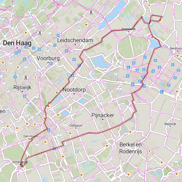 Miniatuurkaart van de fietsinspiratie "Gravelroute naar Zoetermeer en terug" in Zuid-Holland, Netherlands. Gemaakt door de Tarmacs.app fietsrouteplanner