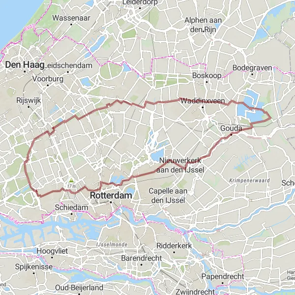 Map miniature of "The Scenic Gravel Tour" cycling inspiration in Zuid-Holland, Netherlands. Generated by Tarmacs.app cycling route planner