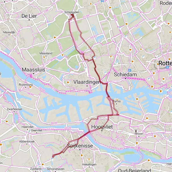 Miniatuurkaart van de fietsinspiratie "Graveltocht door Hoogvliet en Biert" in Zuid-Holland, Netherlands. Gemaakt door de Tarmacs.app fietsrouteplanner