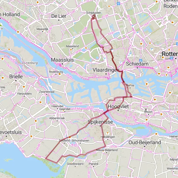 Map miniature of "The Gravel Castle Route" cycling inspiration in Zuid-Holland, Netherlands. Generated by Tarmacs.app cycling route planner