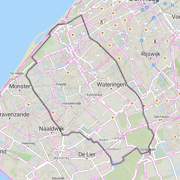 Map miniature of "The Scenic Road Loop" cycling inspiration in Zuid-Holland, Netherlands. Generated by Tarmacs.app cycling route planner
