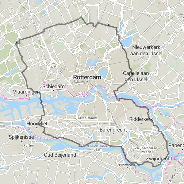 Map miniature of "The Road Cycling Adventure" cycling inspiration in Zuid-Holland, Netherlands. Generated by Tarmacs.app cycling route planner