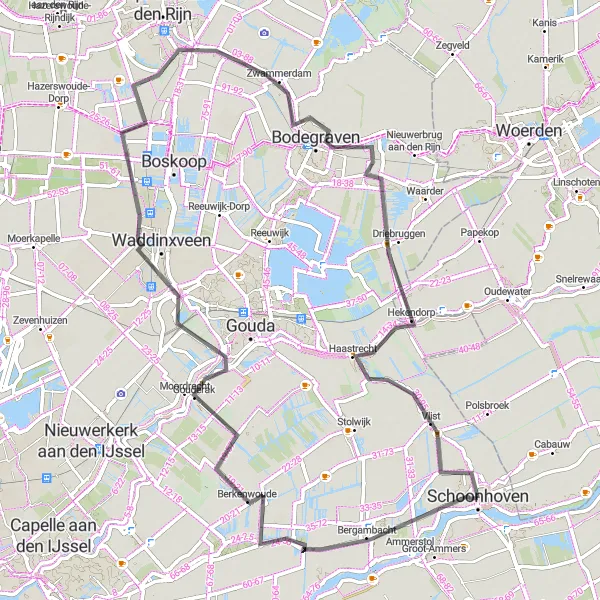Map miniature of "Bergambacht and Bodegraven Cycling Route" cycling inspiration in Zuid-Holland, Netherlands. Generated by Tarmacs.app cycling route planner