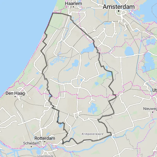 Map miniature of "The Green Heart Explorer" cycling inspiration in Zuid-Holland, Netherlands. Generated by Tarmacs.app cycling route planner