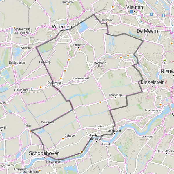 Miniatuurkaart van de fietsinspiratie "Klein rondje via Woerden" in Zuid-Holland, Netherlands. Gemaakt door de Tarmacs.app fietsrouteplanner