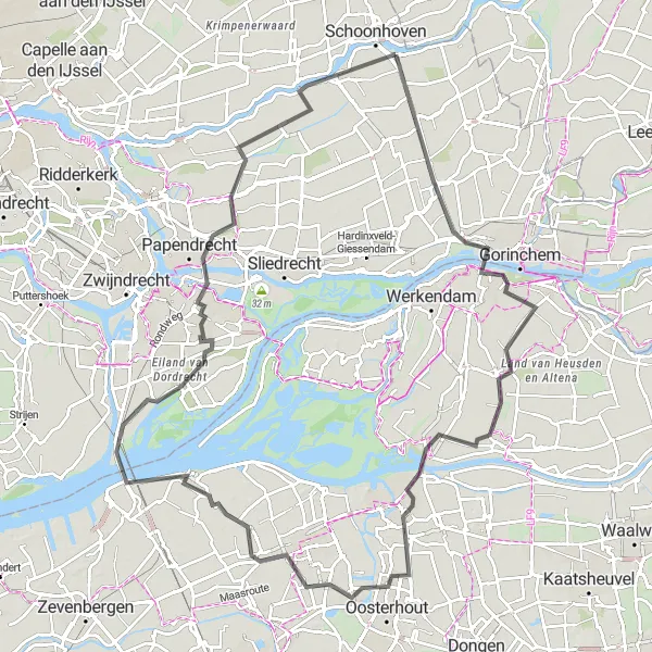 Miniatuurkaart van de fietsinspiratie "Langs de Merwede naar Nieuwpoort" in Zuid-Holland, Netherlands. Gemaakt door de Tarmacs.app fietsrouteplanner