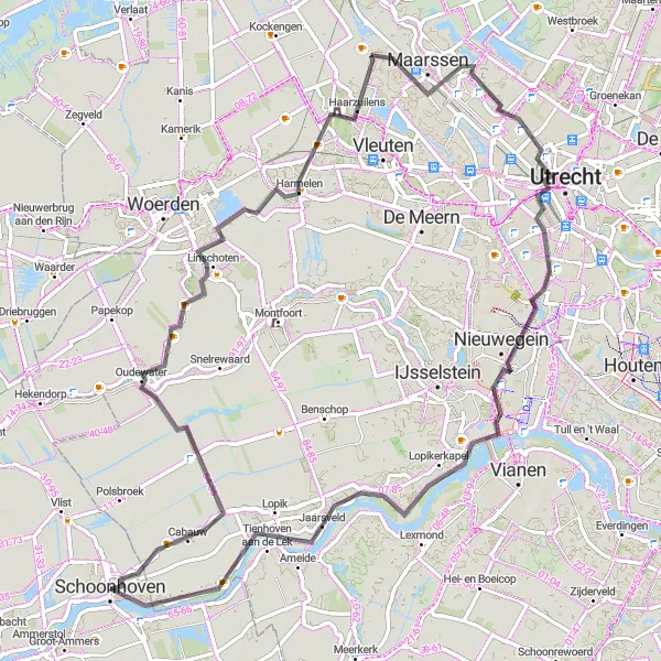 Miniatuurkaart van de fietsinspiratie "Rondje via Maarssen en Nieuwegein" in Zuid-Holland, Netherlands. Gemaakt door de Tarmacs.app fietsrouteplanner