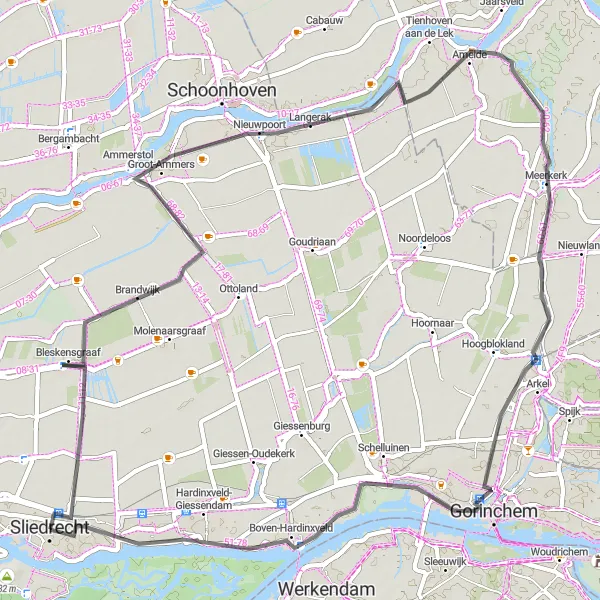 Miniatuurkaart van de fietsinspiratie "Fietsroute langs Brandwijk en Gorinchem" in Zuid-Holland, Netherlands. Gemaakt door de Tarmacs.app fietsrouteplanner