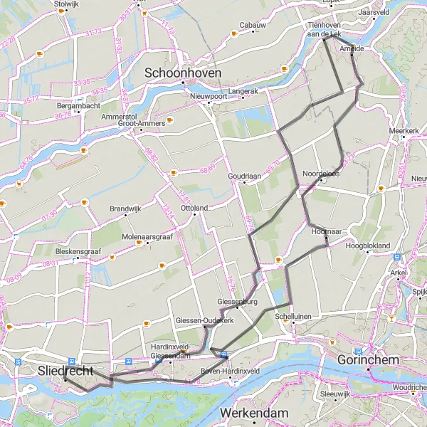 Miniatuurkaart van de fietsinspiratie "Dorpen en Kerkjes Route" in Zuid-Holland, Netherlands. Gemaakt door de Tarmacs.app fietsrouteplanner