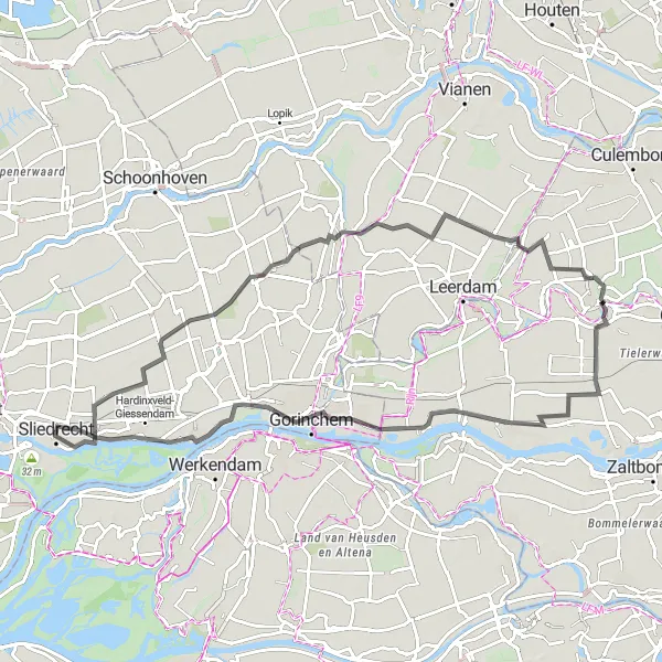 Miniatuurkaart van de fietsinspiratie "Rivieren en Vestingen route naar Gorinchem" in Zuid-Holland, Netherlands. Gemaakt door de Tarmacs.app fietsrouteplanner