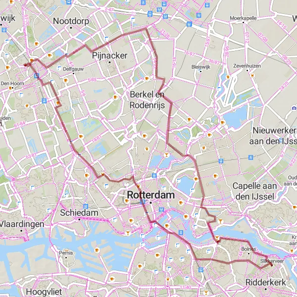 Miniatuurkaart van de fietsinspiratie "Gravelroute naar Hillegersberg" in Zuid-Holland, Netherlands. Gemaakt door de Tarmacs.app fietsrouteplanner