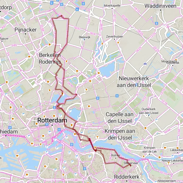 Map miniature of "Gravel Route around Slikkerveer" cycling inspiration in Zuid-Holland, Netherlands. Generated by Tarmacs.app cycling route planner