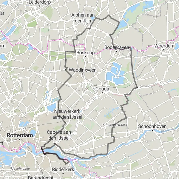 Miniatuurkaart van de fietsinspiratie "Rivieren en Molens AvontuurRoute" in Zuid-Holland, Netherlands. Gemaakt door de Tarmacs.app fietsrouteplanner