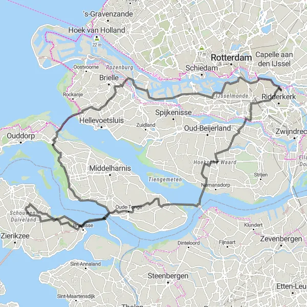 Map miniature of "Long Road Route through Slikkerveer and Barendrecht" cycling inspiration in Zuid-Holland, Netherlands. Generated by Tarmacs.app cycling route planner