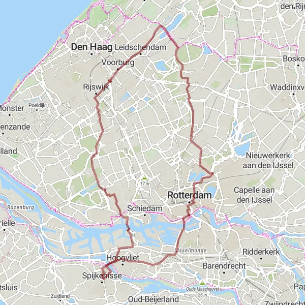 Map miniature of "Gravel Adventure through Nature" cycling inspiration in Zuid-Holland, Netherlands. Generated by Tarmacs.app cycling route planner