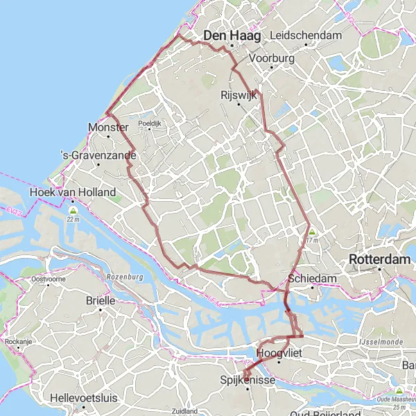 Map miniature of "Gravel Adventure across Zuid-Holland" cycling inspiration in Zuid-Holland, Netherlands. Generated by Tarmacs.app cycling route planner