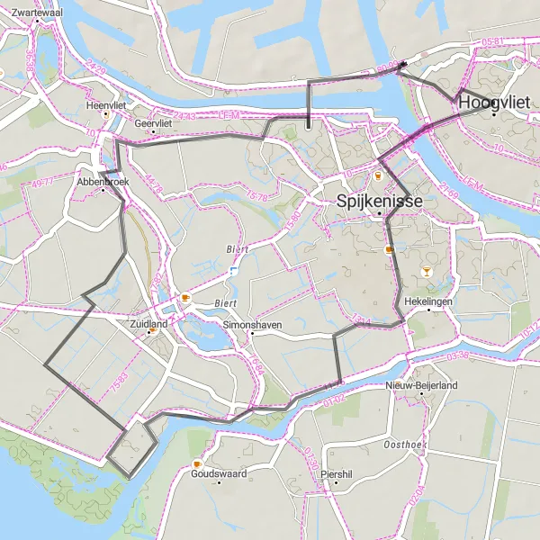 Miniatuurkaart van de fietsinspiratie "Natuur en rust in de omgeving van Spijkenisse" in Zuid-Holland, Netherlands. Gemaakt door de Tarmacs.app fietsrouteplanner