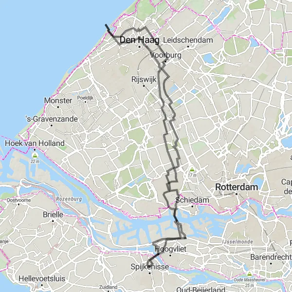 Map miniature of "The Great South Road Loop" cycling inspiration in Zuid-Holland, Netherlands. Generated by Tarmacs.app cycling route planner