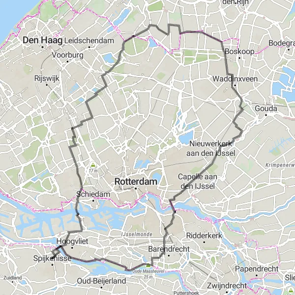 Map miniature of "River Ride" cycling inspiration in Zuid-Holland, Netherlands. Generated by Tarmacs.app cycling route planner