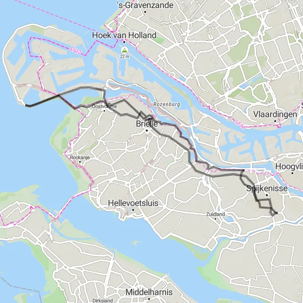 Map miniature of "Spijkenisse Loop" cycling inspiration in Zuid-Holland, Netherlands. Generated by Tarmacs.app cycling route planner