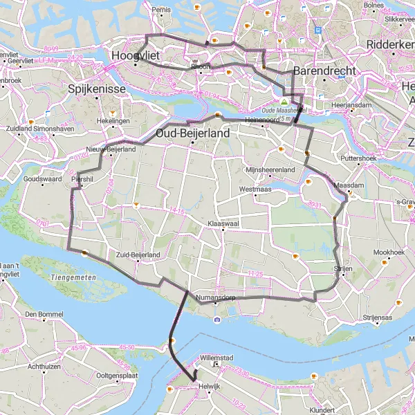 Miniatuurkaart van de fietsinspiratie "100 km fietsen door Zuid-Holland" in Zuid-Holland, Netherlands. Gemaakt door de Tarmacs.app fietsrouteplanner