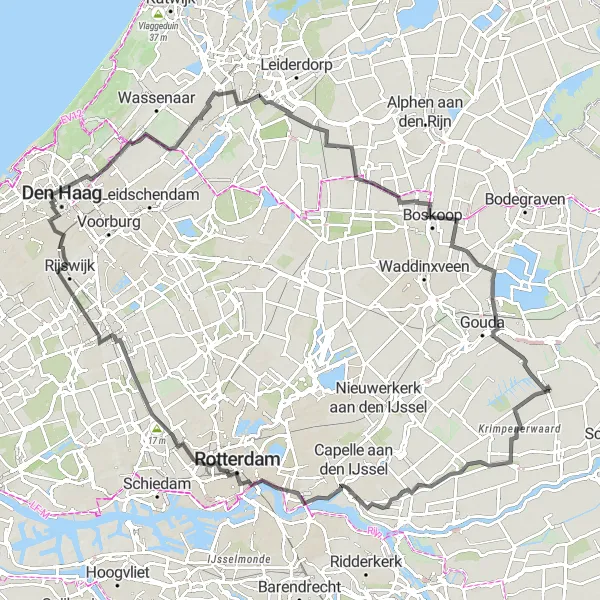 Miniatuurkaart van de fietsinspiratie "Hollandse vergezichten en historie" in Zuid-Holland, Netherlands. Gemaakt door de Tarmacs.app fietsrouteplanner