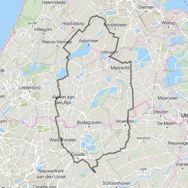 Map miniature of "Round-Trip Cycling Route near Stolwijk" cycling inspiration in Zuid-Holland, Netherlands. Generated by Tarmacs.app cycling route planner