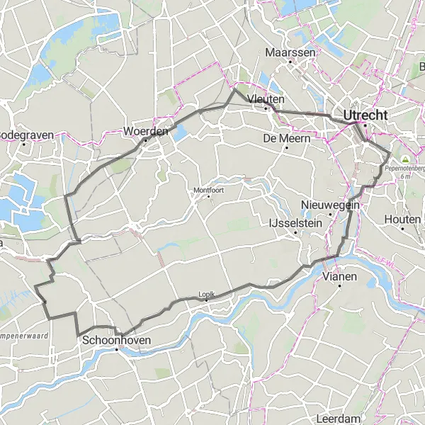 Map miniature of "Woerden Delight" cycling inspiration in Zuid-Holland, Netherlands. Generated by Tarmacs.app cycling route planner