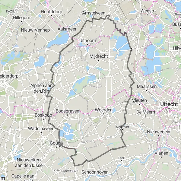 Miniatuurkaart van de fietsinspiratie "Oude Dorpen en Bruggen" in Zuid-Holland, Netherlands. Gemaakt door de Tarmacs.app fietsrouteplanner