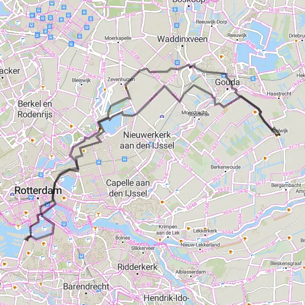 Map miniature of "Rotterdam Escape" cycling inspiration in Zuid-Holland, Netherlands. Generated by Tarmacs.app cycling route planner