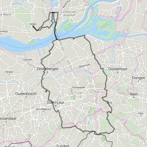 Map miniature of "Strijen and Surrounding Areas" cycling inspiration in Zuid-Holland, Netherlands. Generated by Tarmacs.app cycling route planner