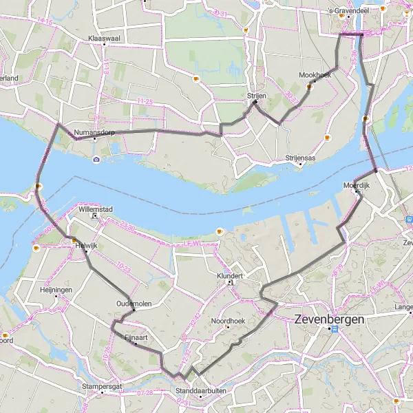 Map miniature of "Scenic Ride around Moerdijk" cycling inspiration in Zuid-Holland, Netherlands. Generated by Tarmacs.app cycling route planner